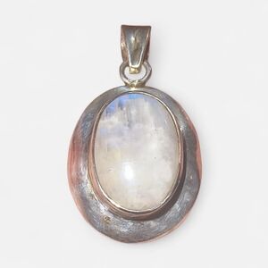 Large Handcrafted Rainbow Moonstone And Sterling Silver Pendant